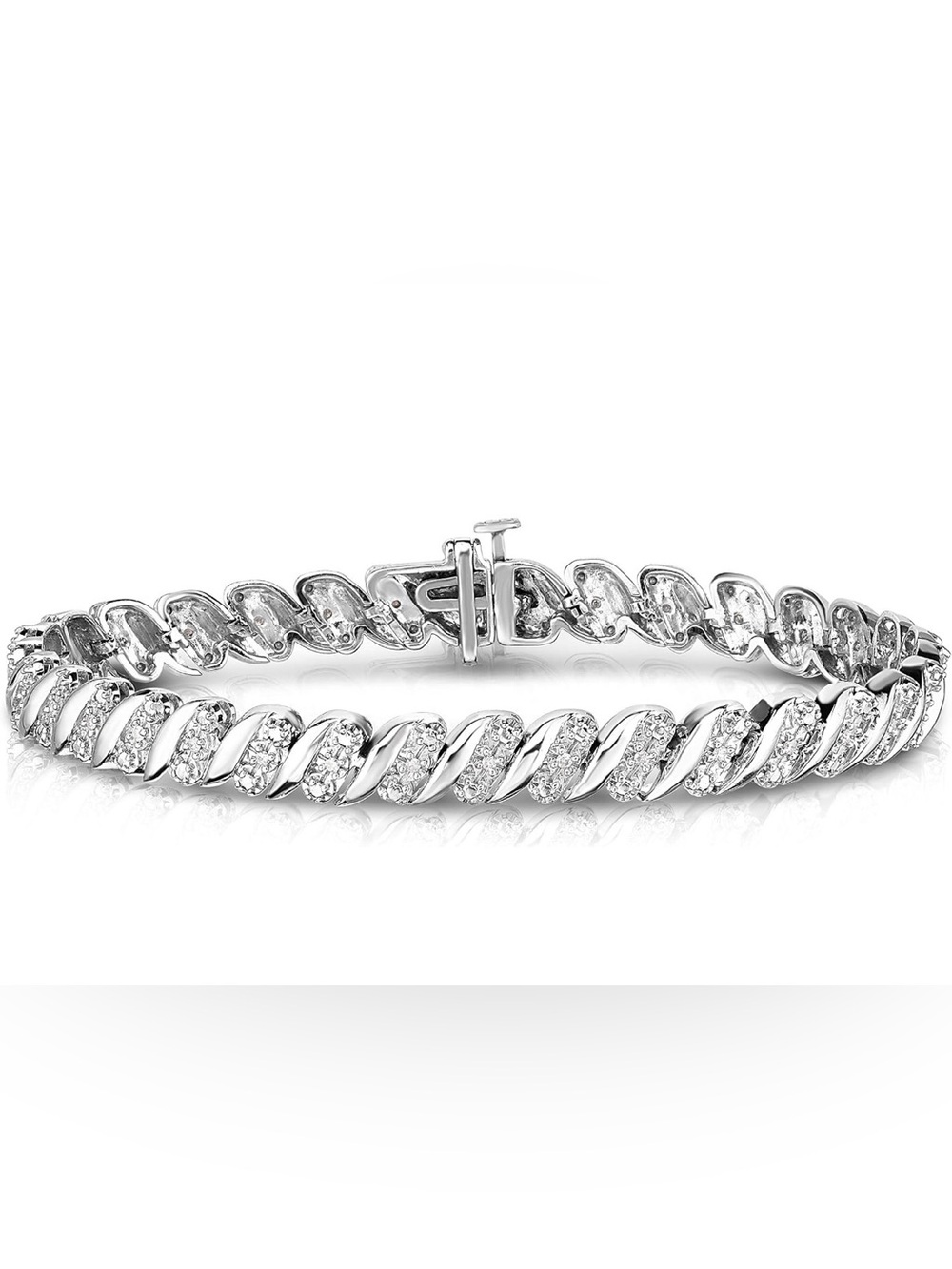 1/4 CTW Diamond Tennis Bracelet 925 Sterling Silver Rhodium Plated 7ā